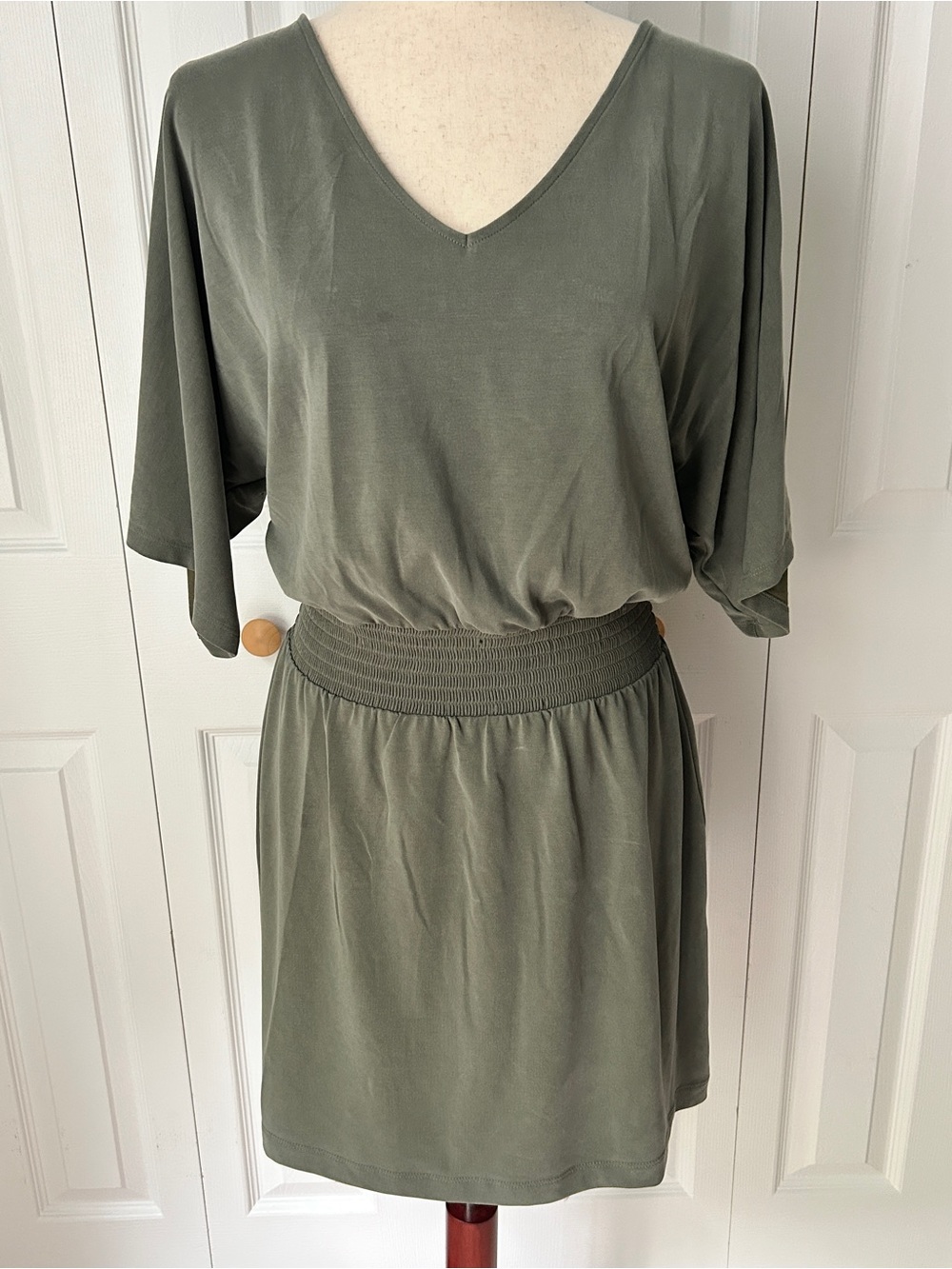 White House Black Market Olive Green Smocked-Waist Mini Skirt